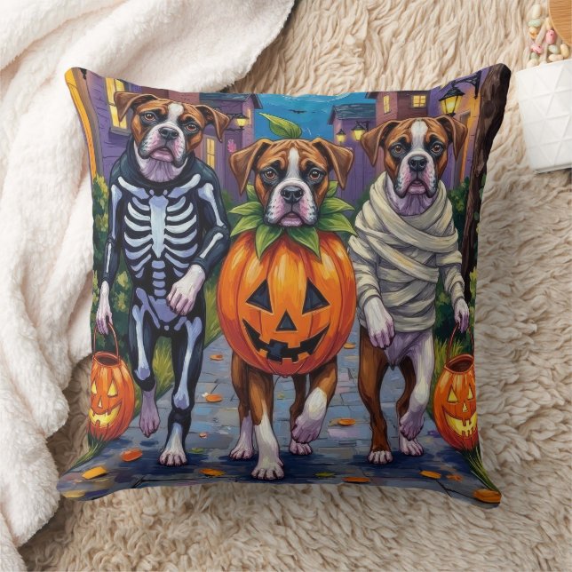 Boxer Hunde Trick-or-Treating in Halloween-Kostüme Kissen (Decke)