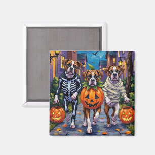 Boxer Hunde Trick-or-Treating in Halloween-Kostüme Magnet
