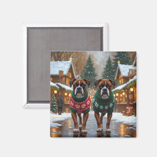 Boxer Hunde Weihnachten Schnee Urlaub Magnet
