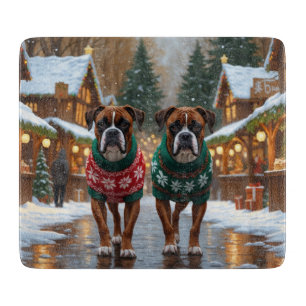 Boxer Hunde Weihnachten Schnee Urlaub Schneidebrett
