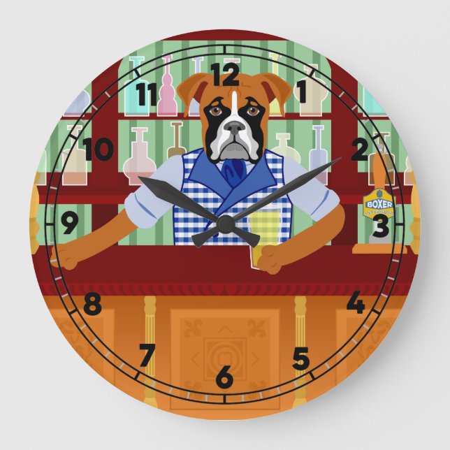 Boxer-Hundebier-Kneipe Große Wanduhr (Vorderseite)