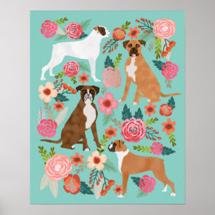 Boxer-Hundeblumenkunst-Druck Poster