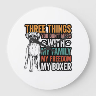 Boxer-Hundefamilienfreiheit Vintage-Shirt-Design_1 Große Wanduhr