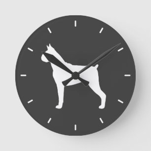 Boxer-HundeSilhouette (geerntete Ohren) Runde Wanduhr