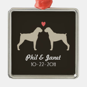 Boxer-HundeSilhouetten mit Herzen und Text Ornament Aus Metall