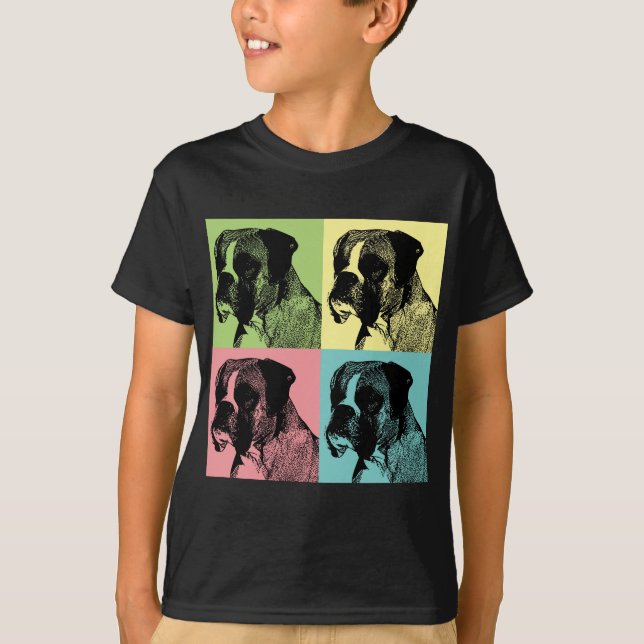 Boxer-Hundestampfer-Pop-Kunst T-Shirt (Vorderseite)