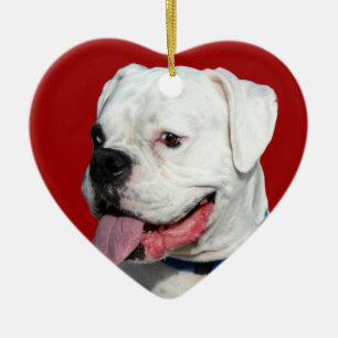 Boxer-Hundeverzierung des Valentinsgrußes weiße Keramik Ornament