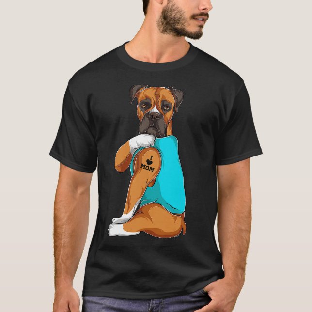 Boxer I Liebe Mama Tattoo Bekleidung, Hunde Mama G T-Shirt (Vorderseite)