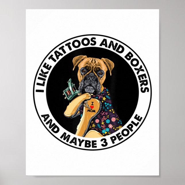 Boxer I Liebe Mama Tattoo Bekleidung, Hunde und Ta Poster (Vorne)