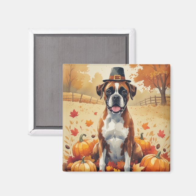 Boxer im Herbst hinterlässt Erntedank Kunst Magnet (Vorderseite/Rückseite)