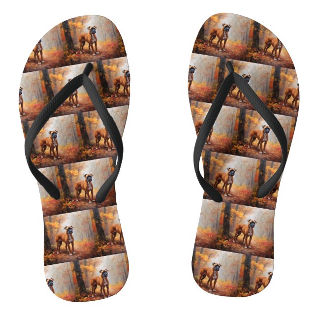 Boxer im Herbst Leaves Fall Inspiriert Flip Flops (Fußbett)