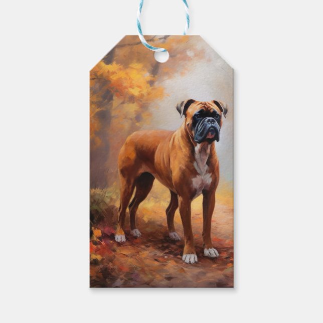 Boxer im Herbst Leaves Fall Inspiriert Geschenkanhänger (Vorderseite)