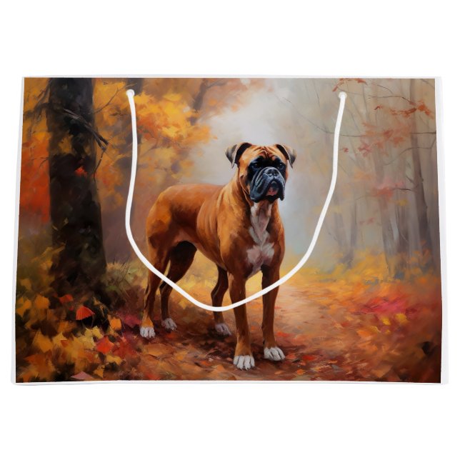 Boxer im Herbst Leaves Fall Inspiriert Große Geschenktüte (Vorderseite)