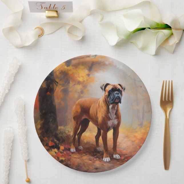 Boxer im Herbst Leaves Fall Inspiriert Pappteller (Hochzeit)