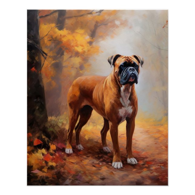 Boxer im Herbst Leaves Fall Inspiriert Poster (Vorderseite)