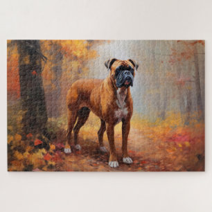 Boxer im Herbst Leaves Fall Inspiriert Puzzle