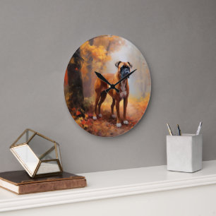 Boxer im Herbstlaub-Fall inspirieren Große Wanduhr