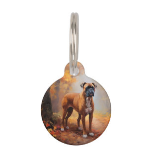 Boxer im Herbstlaub-Fall inspirieren Haustiermarke