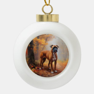 Boxer im Herbstlaub-Fall inspirieren Keramik Kugel-Ornament