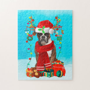 Boxer im Schnee mit Weihnachtsgeschenken Puzzle