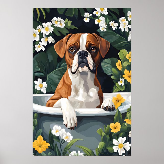 Boxer In Bathtub Poster, Funny Dog Poster, Boxer Poster (Vorne)
