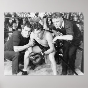 Boxer in der Ecke mit Trainerboxen, Vintag, Retter Poster