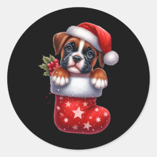 Boxer in Socken Weihnachten Weihnachtsmannmütze Xm Runder Aufkleber