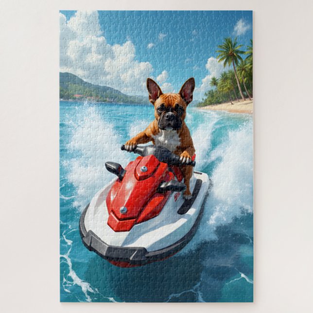 Boxer Jet Ski Beach Scene Puzzle (Vertikal)