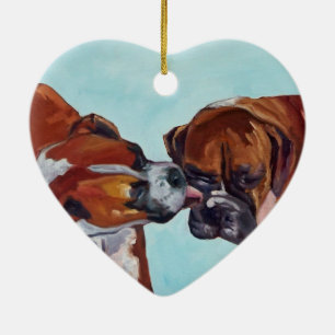 Boxer küssend, verfolgt Herz geformte Verzierung Keramik Ornament