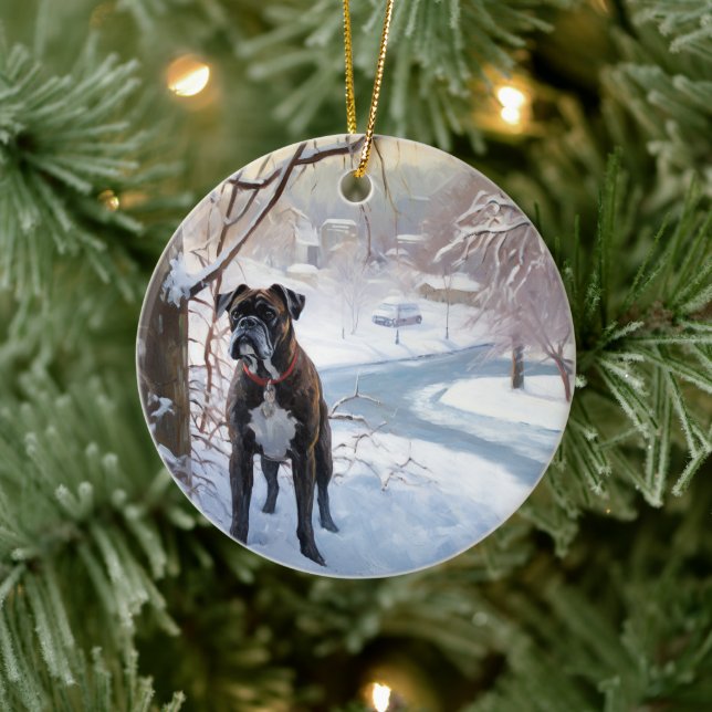 Boxer lässt es Weihnachten schnee Keramik Ornament (Baum)