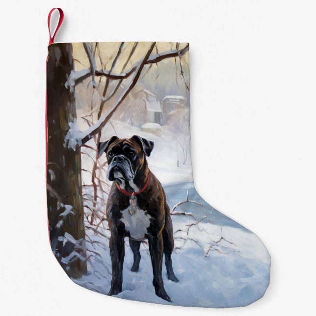 Boxer lässt es Weihnachten schnee Kleiner Weihnachtsstrumpf (Vorderseite)
