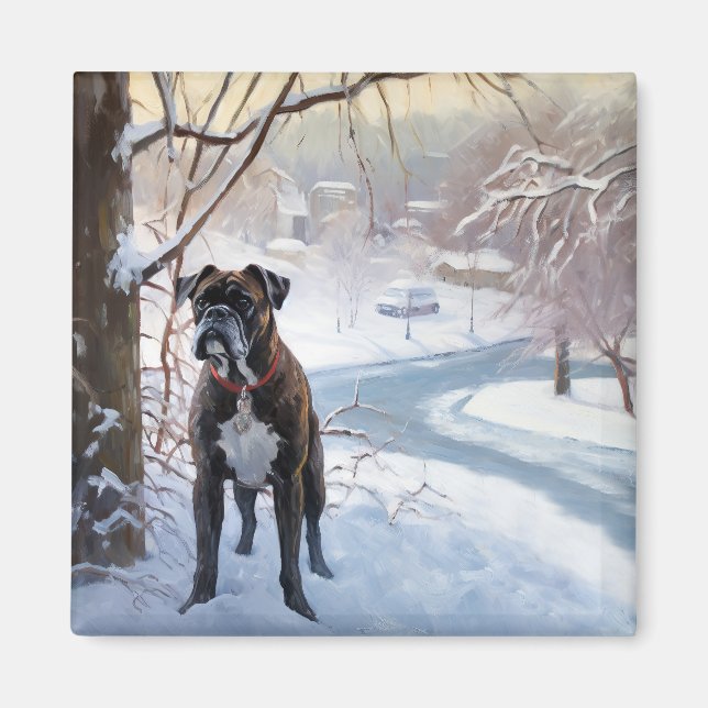 Boxer lässt es Weihnachten schnee Magnet (Vorne)
