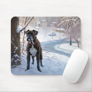 Boxer lässt es Weihnachten schnee Mousepad
