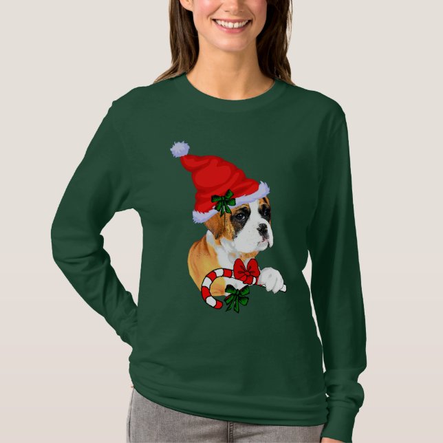 Boxer liebt Christmas Merry T-Shirt (Vorderseite)