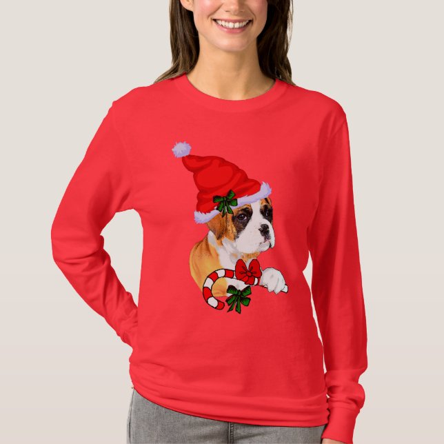 Boxer liebt Christmas Merry T-Shirt (Vorderseite)