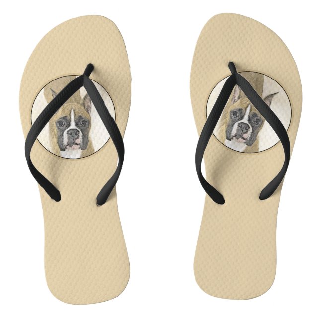 Boxer-Malerei - Niedliche Original Hunde-Kunst Flip Flops (Fußbett)