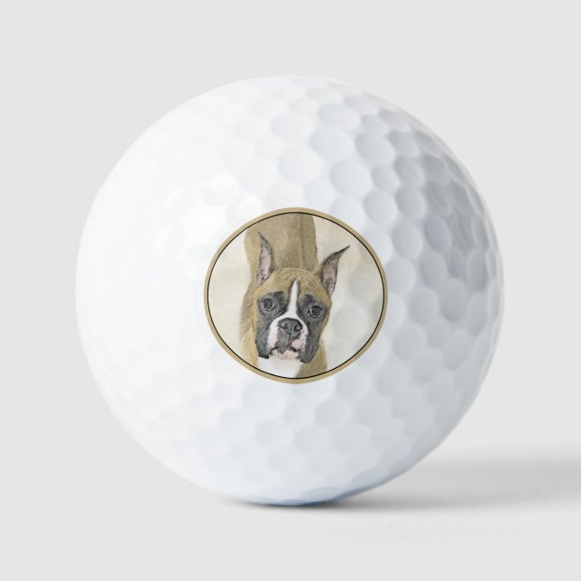Boxer-Malerei - Niedliche Original Hunde-Kunst Golfball (Vorderseite)