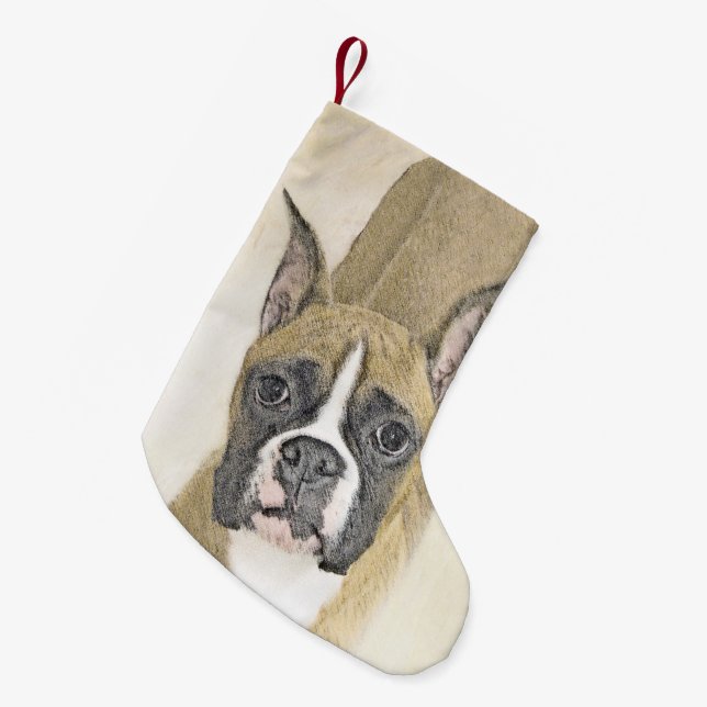 Boxer-Malerei - Niedliche Original Hunde-Kunst Kleiner Weihnachtsstrumpf (Vorderansicht (hängend))