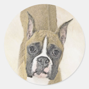 Boxer-Malerei - Niedliche Original Hunde-Kunst Runder Aufkleber