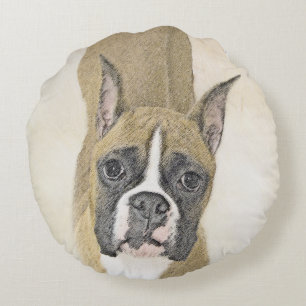 Boxer-Malerei - Niedliche Original Hunde-Kunst Rundes Kissen