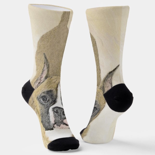 Boxer-Malerei - Niedliche Original Hunde-Kunst Socken (Gewinkelt)