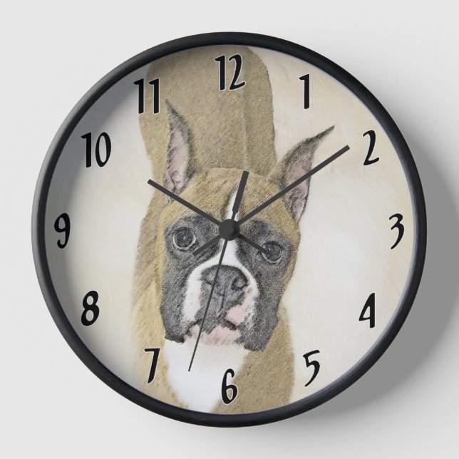 Boxer-Malerei - Niedliche Original Hunde-Kunst Uhr (Vorderseite)