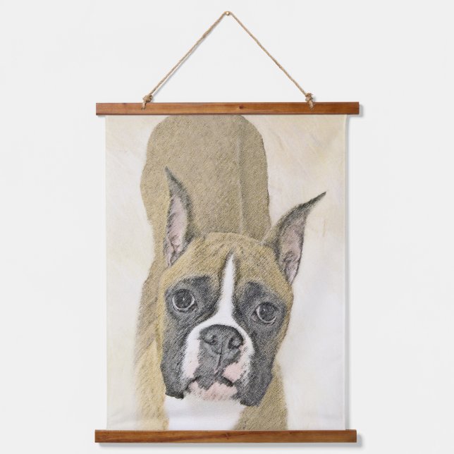 Boxer-Malerei - Niedliche Original Hunde-Kunst Wandteppich Mit Holzrahmen (Vorderseite)