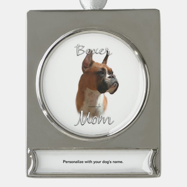 Boxer Mama 2 Banner-Ornament Silber (Vorderseite)