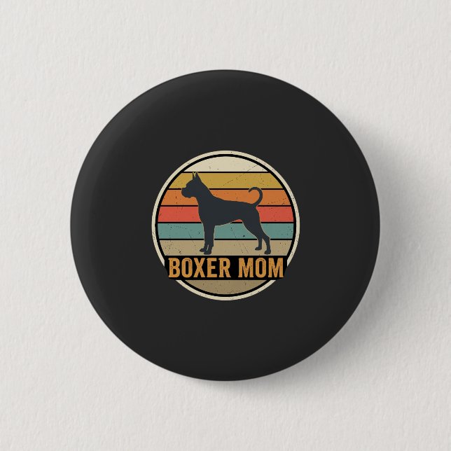 Boxer-Mama Retro-Sonnenuntergang Hund Button (Vorderseite)