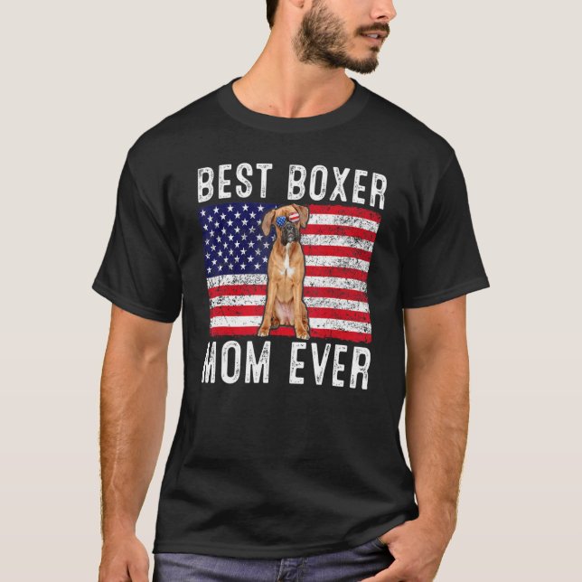 Boxer Mama US American Flag Boxer Dog Eigentümer T-Shirt (Vorderseite)