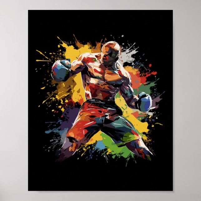 Boxer Man Boxing Paint Splash Boxhandschuhe Poster (Vorne)