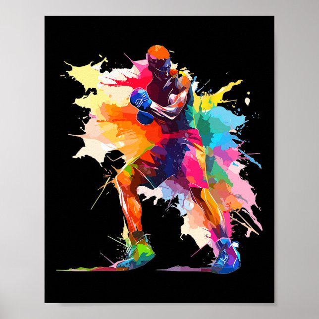Boxer Man Boxing Paint Splash Kickboxer Kickboxing Poster (Vorne)