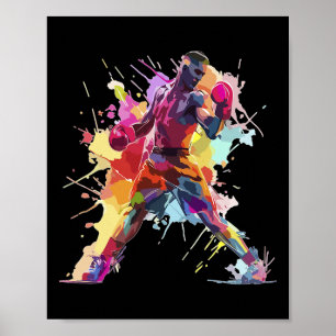 Boxer Mann Boxen Farbspritzer Kickboxer Kickboxen Poster
