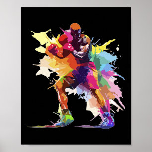 Boxer Mann Boxen Farbspritzer Kickboxer Kickboxen Poster